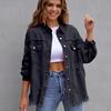 Джинсовая куртка с грубыми краями в европейском и американском стиле, женская весенне-осенняя повседневная джинсовая куртка с длинными рукавами и лацканами, модная женская джинсовая куртка