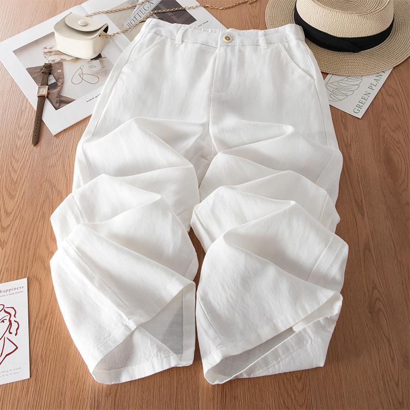 Linen elastic waist wide-leg pants women's summer 1116 new fashion high waist loose breathable cotton and linen casual straight-leg pants