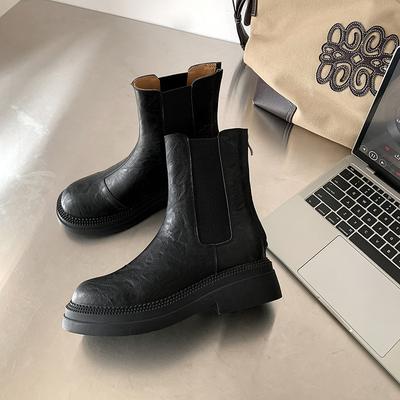 Осенне-зимние ботинки~ Поношенные челси, короткие ботинки, женские 2025, осень-зима, новые, на толстой подошве, дымчатые ботинки, облегающие ботинки средней высоты