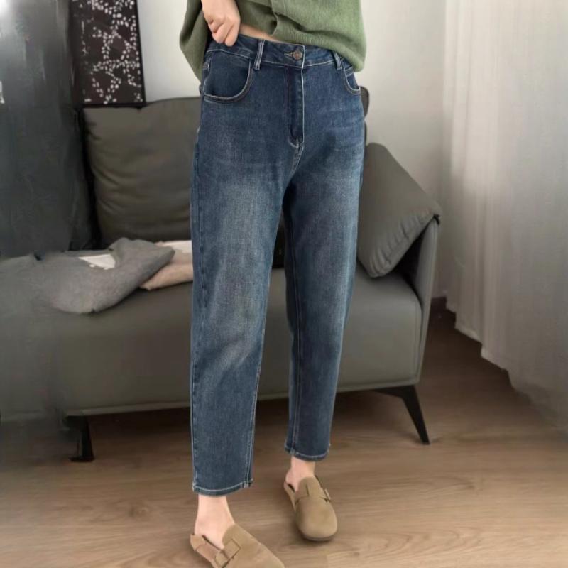 Джинсы Harlan Stretch размера Plus Size для женщин с грушевидной фигурой, весна-осень, с высокой талией, прямые брюки с девятью точками