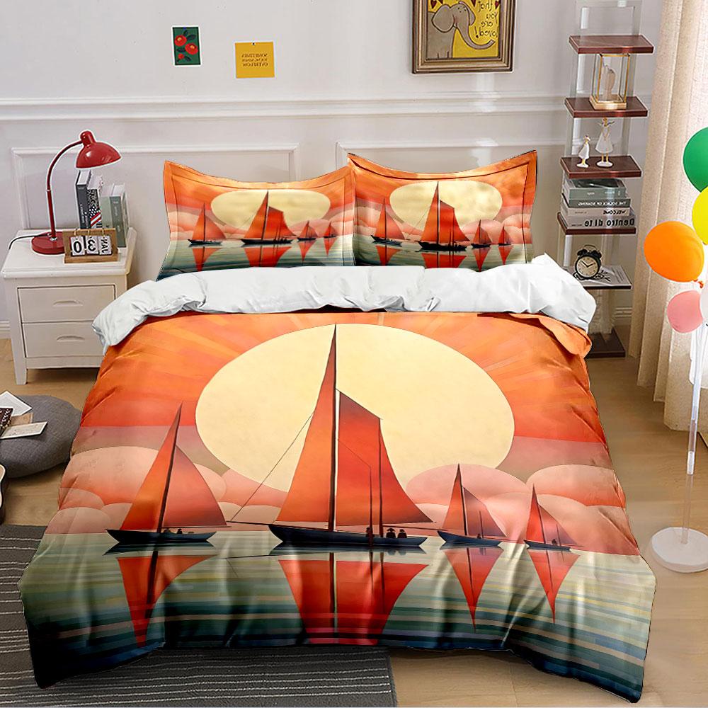 Sunset Sailboats Art Print Bedding Duvet Cover Set Duvet Cover Pillowcases (1*Duvet Cover 2*Pillowcases, without duvet insert)