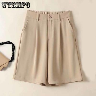 Летние белые, черные костюмные шорты, женские широкие шорты с высокой талией, женские повседневные полубрюки, свободные шорты до колена, женские