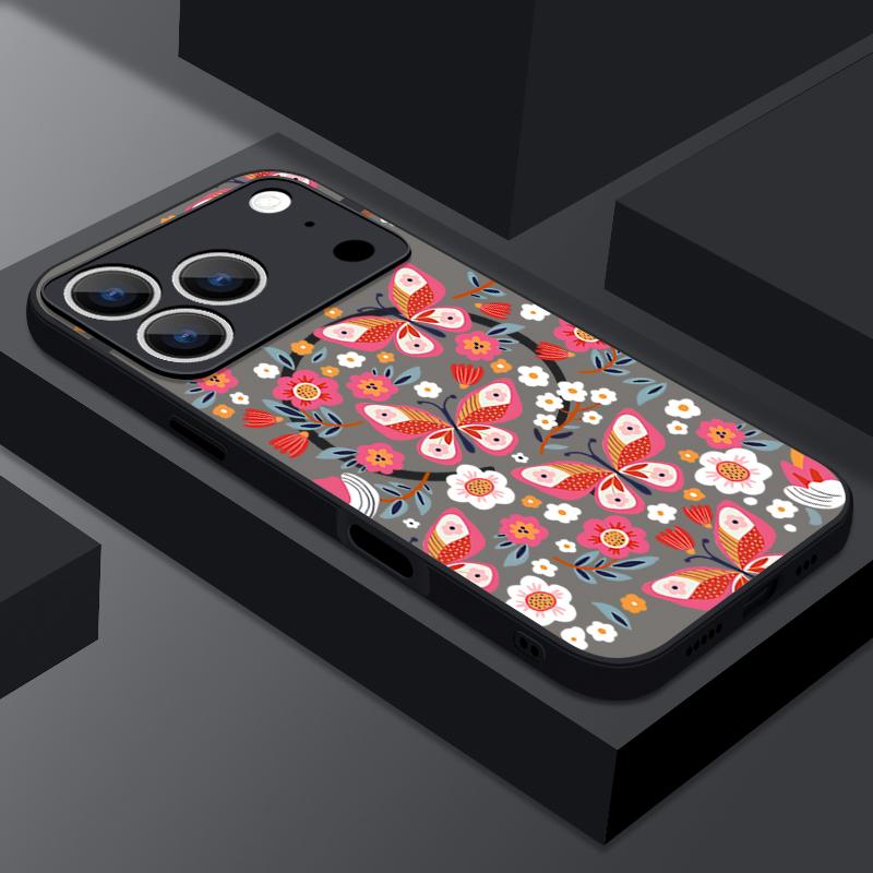 Креативный чехол с узором «Цветы и бабочки» для iPhone 17 Pro Max Магнитный для Magsafe Матовое покрытие для iPhone 16 Pro Max 15 14 13 16E Air