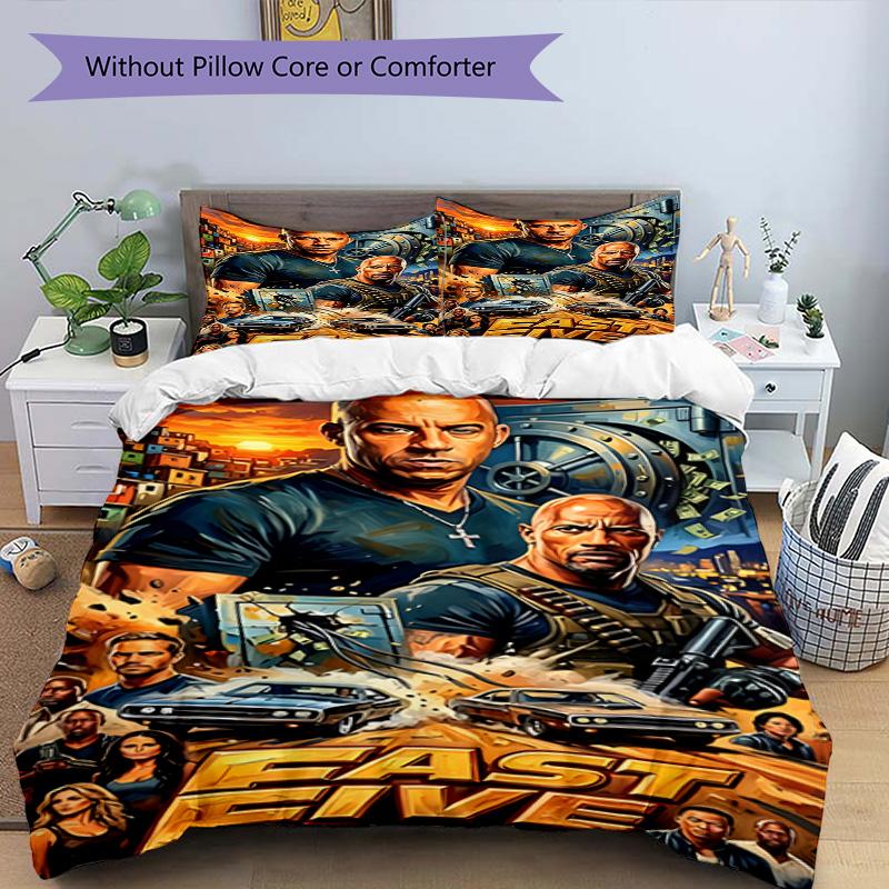 3pcs Duvet Cover Set (1*Duvet Cover + 2*Pillowcase, Without Core), Fast & Furious Print Bedding Set, Bedroom Decor, All‑Season, Birthday Gift