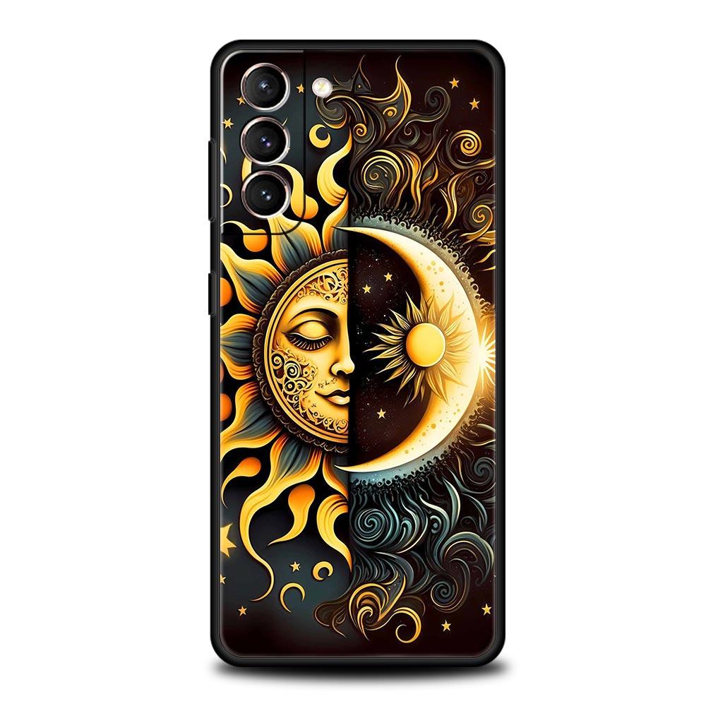 Чехол для телефона Луна Солнце для Samsung Galaxy S26 Ultra S25 Plus S24 FE S23 S22 5G S21 S20 Черный Мягкий