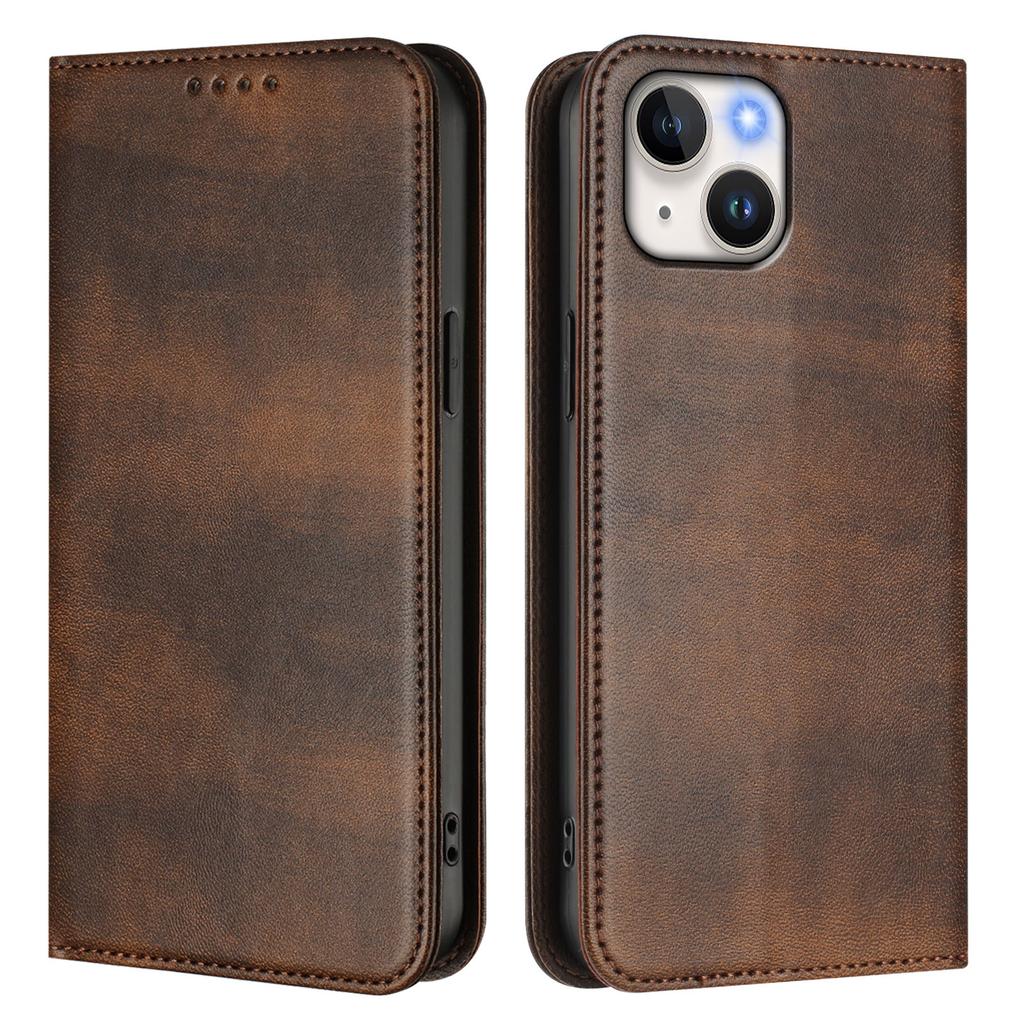 For iPhone 15 Wallet Cases Retro Texture RFID Blocking Leather Phone Cover