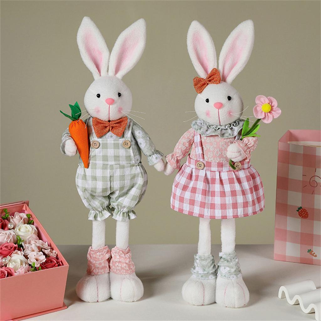 Cute Rabbit Easter Miniature Craft Extendable Legs Rabbit Ornament Fairy Garden Supplies Desk Home Figurine Ornament