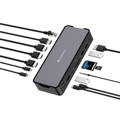 Verbatim 32171 CDS-15 USB-C Pro Docking Station 15 Ports, Grey/Black