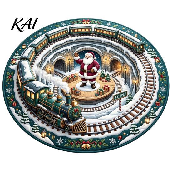 Festive Round Rug for Christmas 3D Rug, Vortex Optical Illusion Area Santa Snowman Staircase Modern Holiday Home Accents Depth Pattern, Non-slip Floor