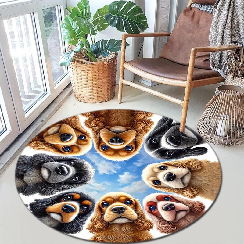 1Pc Cute pet Chihuahua Border Collie Printed circular carpet, home door mat, outdoor travel protection carpet