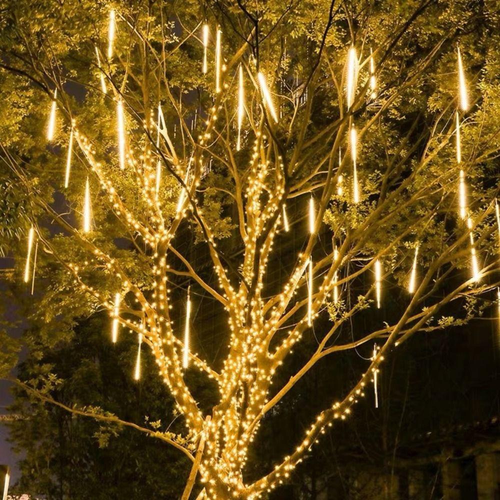 Multicolor Solar LED Christmas Lights Waterproof IP65 Outdoor Raindrop Lights Sparkling 8 Tube Holiday String Lights Tree