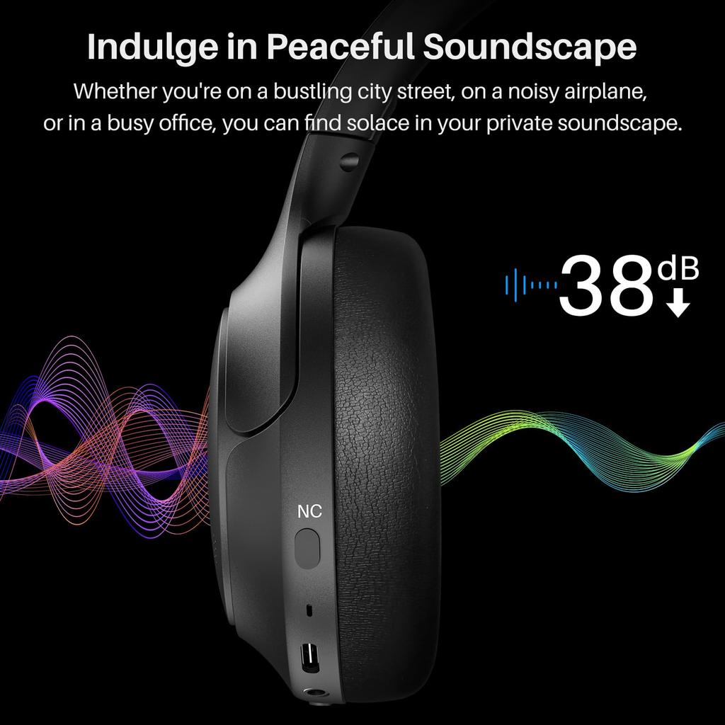 TOZO HT2 Wireless Audio 40mm Dynamic Bluetooth AUX Wired Noise Cancelling to Up to 60 Hours Continuous Dedicated App Custom EQ Mode Headphones Hi-Res