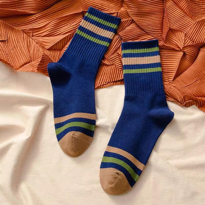 Новые модные полосатые спортивные носки до середины икры с цветными блоками, мужские и женские дышащие хлопковые носки, уличные носки для бега, баскетбола, велоспорта