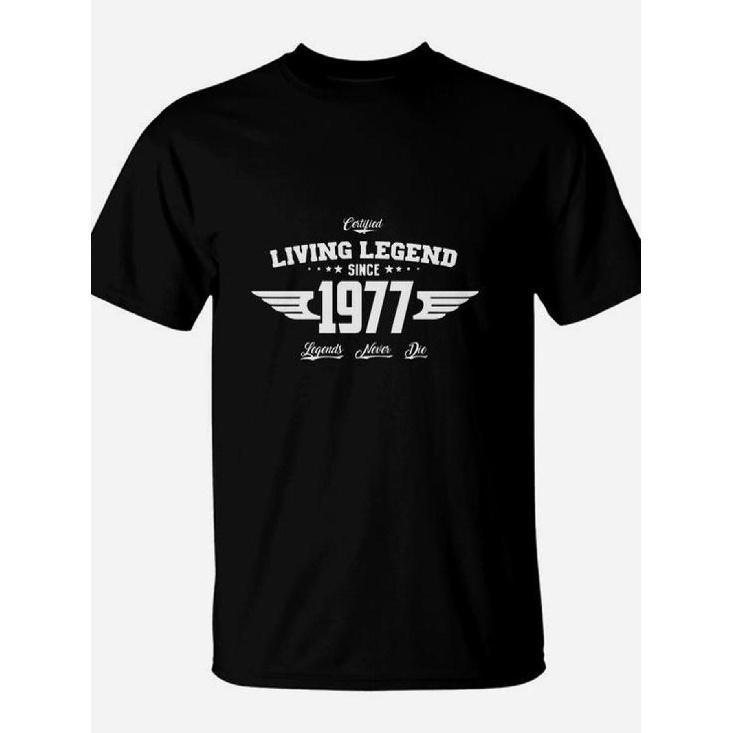 Certified Living Legend Since 1977 | Legends Never Die T-shirt tee | Casual Crew Neck, Slight Stretch Fabric, Regular Fit, Print Pattern, Perfect for