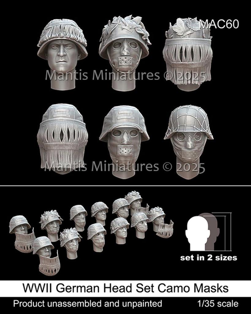 Mantis Miniatures Масштаб Вторая мировая война Немецкий камуфляж Маскированный 6 2 Смола MAC60 1/35 Гарнитура, Типы, Размеры, Набор из 12 деталей, (Человек)