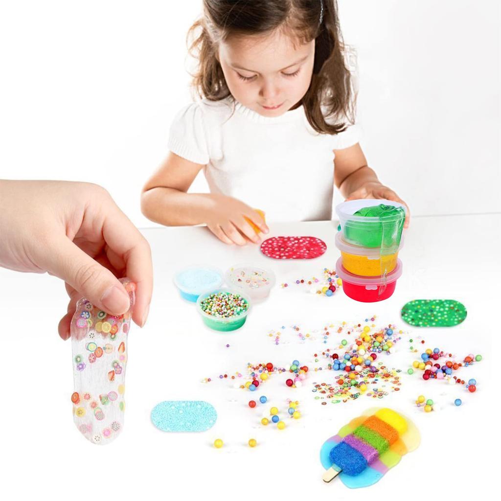 Jecimco Slime Kit Crystal Clay DIY Clay Set Игрушечные глиняные игрушки Инструменты ручной работы Аквариумные бусины Фруктовые дольки Цветная пена Конфетти Содержит 71 штуку Пушистый