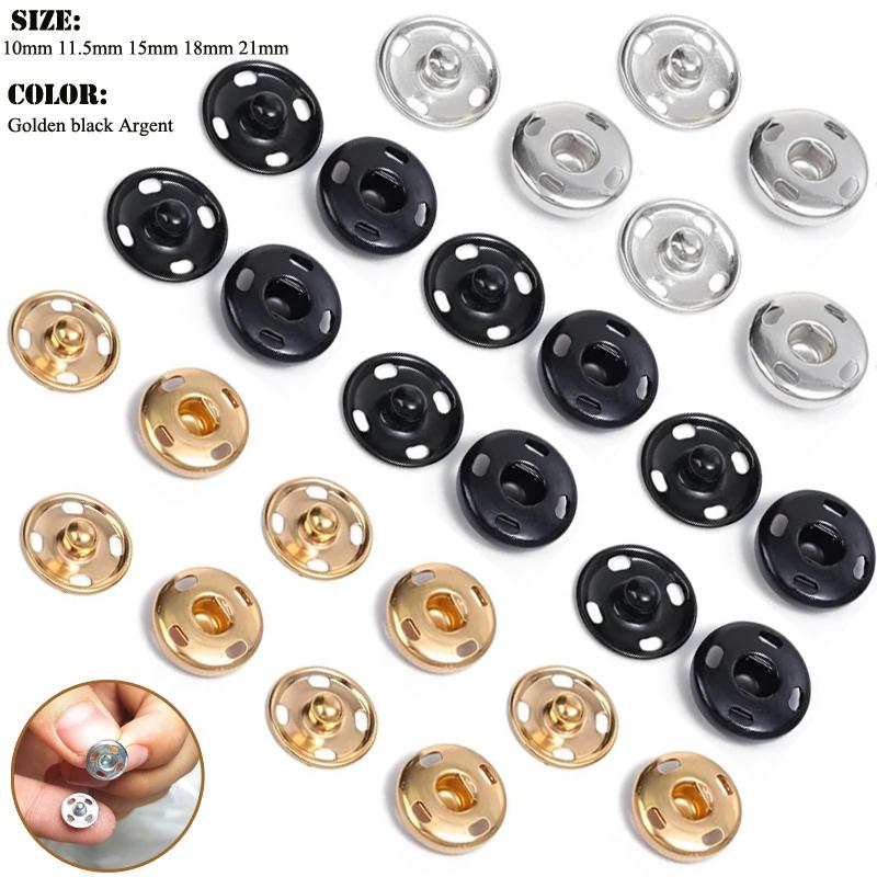 10-50 Sets Sew-On Snap Buttons Metal Snaps Fasteners Press Studs Buttons For Sewing, 10Mm And 21Mm,Black Silver And Golden