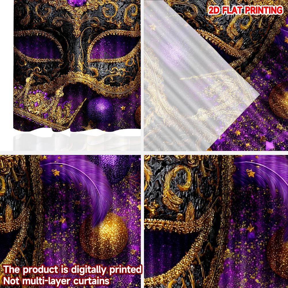 2D flat printing 2pcs Curtain Window Curtains Mardi Gras Mask Design(1) Digital Printed Polyester Drapes Party Decorations Use