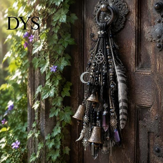 Bohemian Witchcraft Hanging Ornaments Witch Door Bell Decoration, Boho Sun Catchers, Retro Wind Chime, Pentagram Star Moon Decorative Tassel Pendants