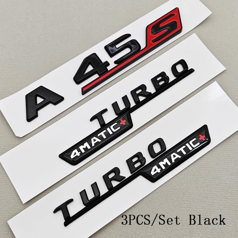 3D ABS Car Letters Logo A45 A45S TURBO 4MATIC Sticker Rear Trunk Fender Both Side Badge Emblem For Mercedes Bnez AMG W177 W176