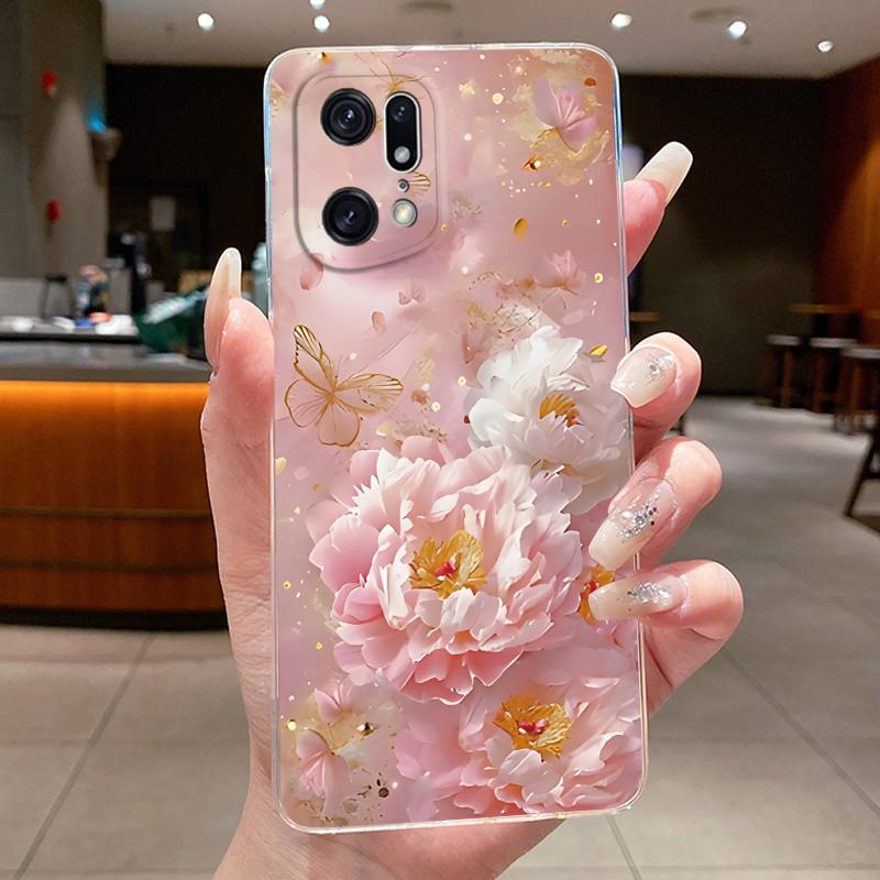 Чехол для Oppo Find X5 Pro, Роскошный модный с бабочками и цветами, Мягкий силикон, Прозрачный ТПУ, Чехол для телефона OPPO FindX5 X5Pro, Задняя крышка