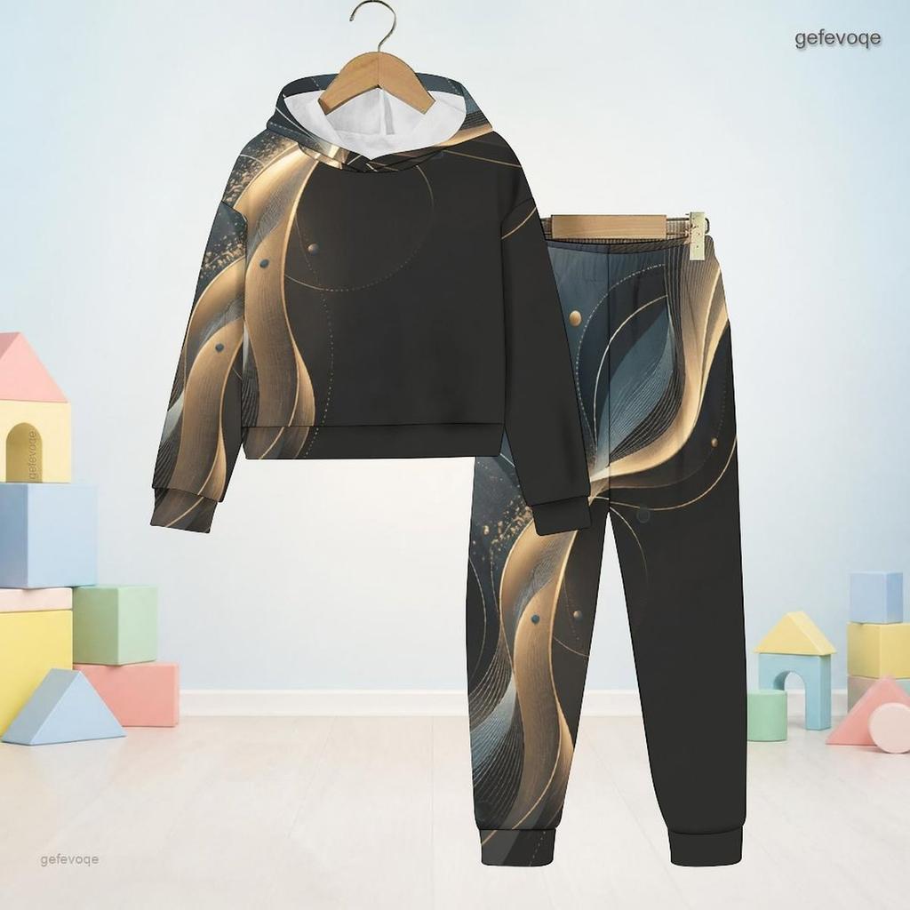 Kids Hooded Long Sleeve Pink Purple Printed Sweatshirt And Cuffed Pants Two Piece Set