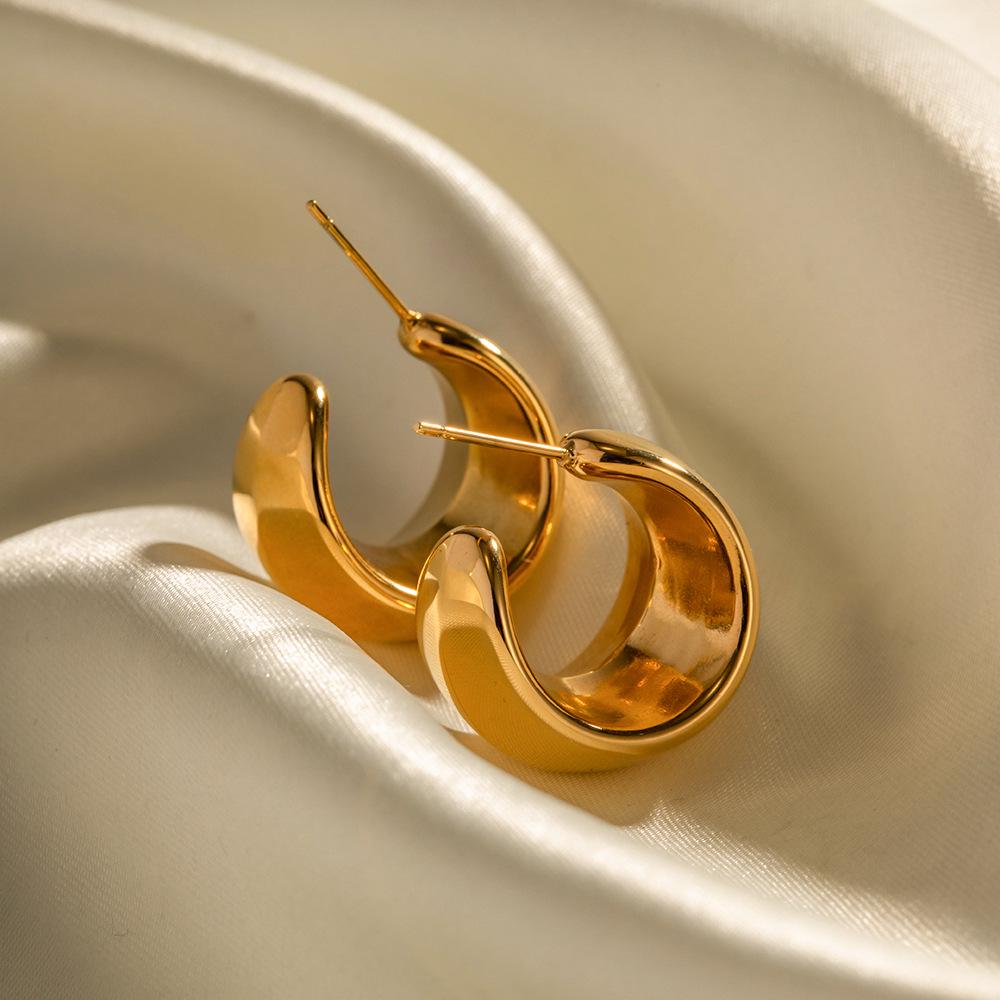 Серьги-пусеты из нержавеющей стали в европейском и американском стиле из золота 18 карат для женщин - Не выцветающие