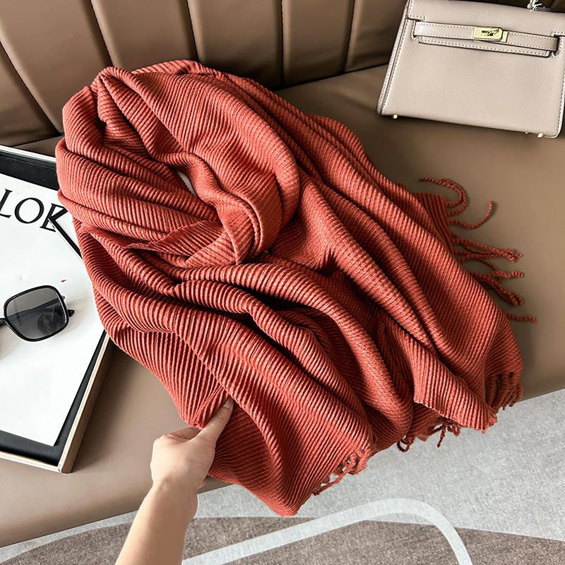 Scarf Women'S Winter Maillard Premium Korean Crumpled Solid Color Cashmere Casual Shawl Dual Use