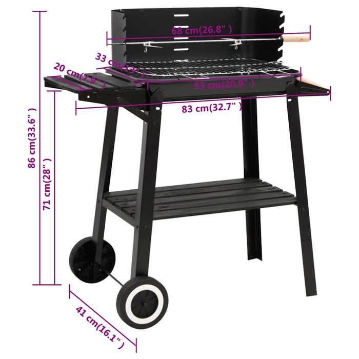 VidaXL Barbecue au charbon de bois avec roues noir acier 315386