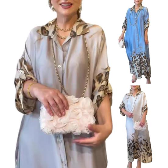 Платье макси Lady Spring с леопардовым принтом, длинными рукавами и запонкой, однобортное, винтажное, повседневное, с высокой талией