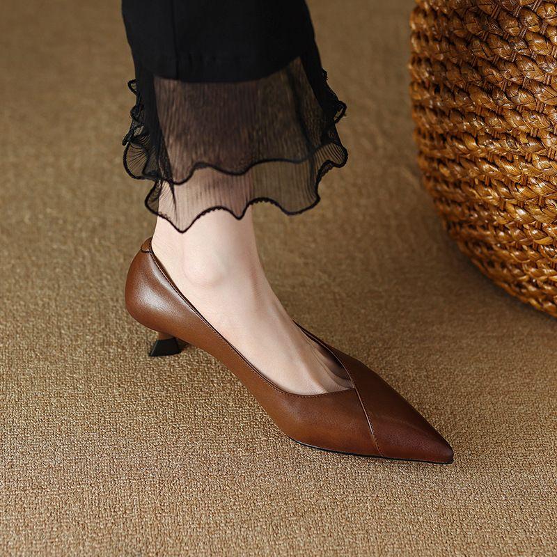 Ретро Туфли-лодочки на среднем каблуке Женская обувь Офис Заостренный носок Женские туфли Быстрая доставка Популярные Шикарные и элегантные Весенняя распродажа обуви