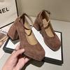 Fashion Women's New Autumn Coarse Heel Single Shoes Round Head Shallow Mouth Suede Thick Sole Anti-slip Wear-resistant High Heels