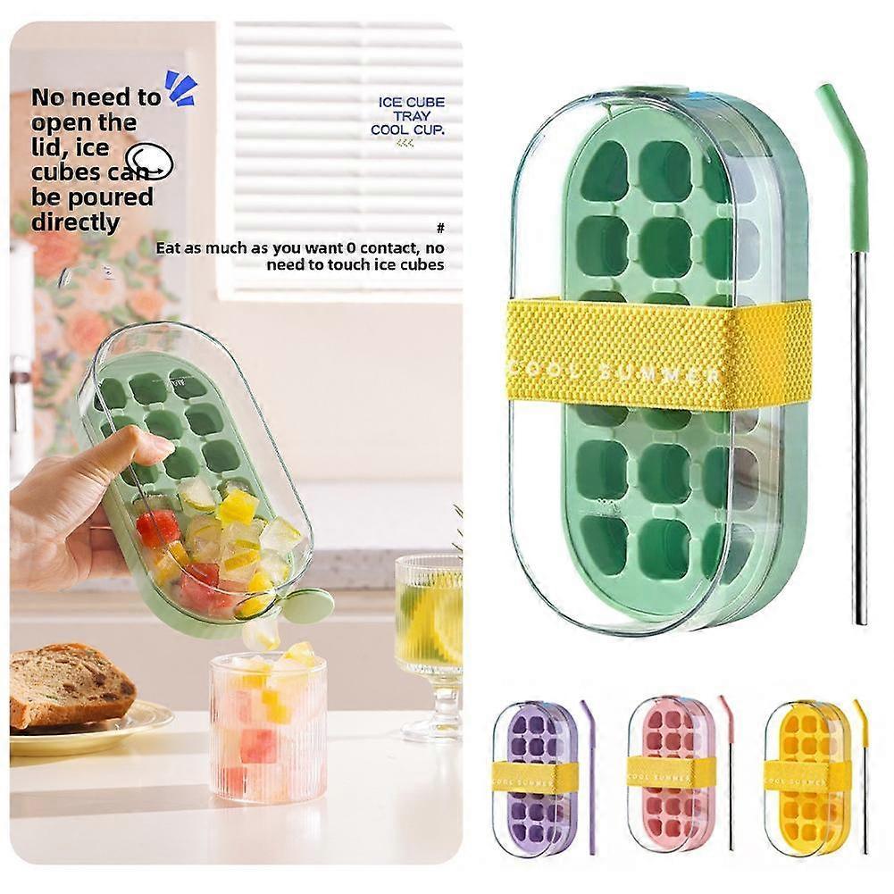 2 In 1 Ice Maker Cup - Portable Ice Cube Tray with Straw & Lid