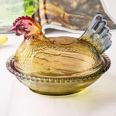Стеклянная конфетница-миска для курицы с крышкой, настольная тарелка для десертов для вечеринки, кухонной столешницы, офиса