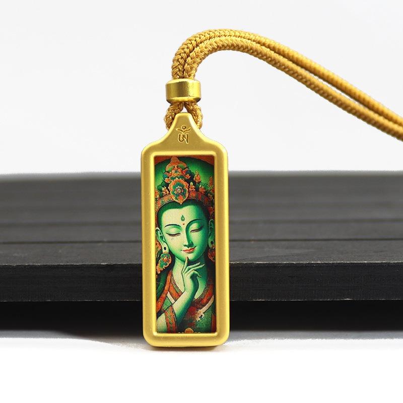 Sacred Tara Thangka Necklace Gold Plated for Spiritual Growth and Protection