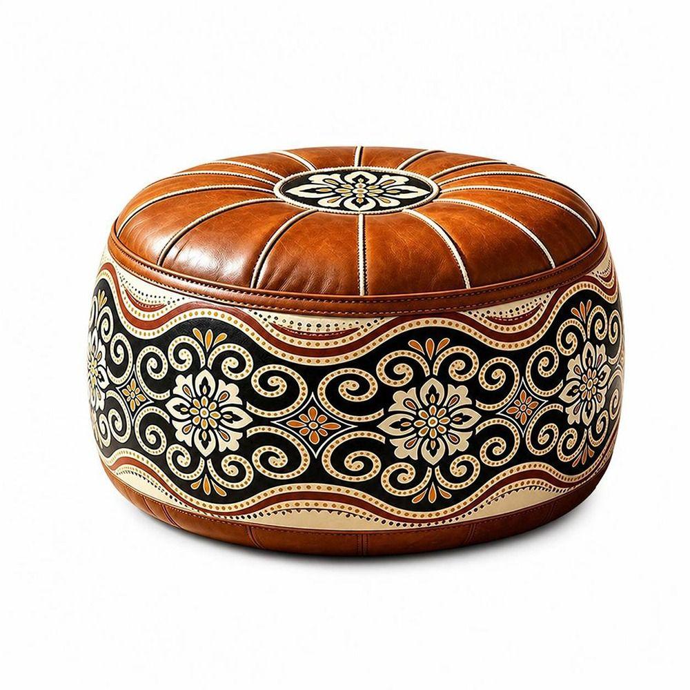 PU Leather Storage Ottoman Round Shape Floor Seat Cushion New Round Pouf Cover Living Room