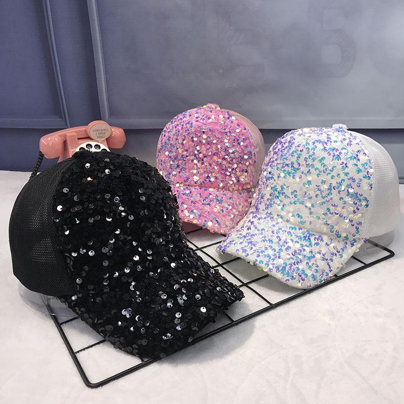 Модная блестящая сетчатая дышащая бейсболка с конским хвостом для женщин и девочек, летние спортивные шляпы от солнца на открытом воздухе, блестящие блестки, хип-хоп кепки