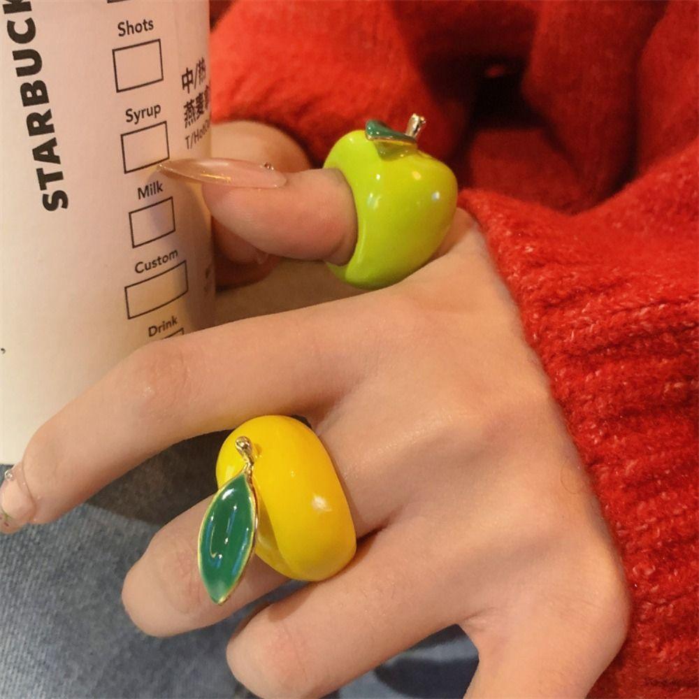 Cherry Drip Oil Ring Lemon Fruit Enamel Ring Personality Painting Ring Women
