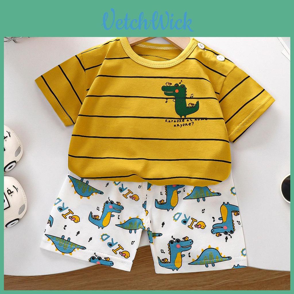 Kids Cartoon Cotton Short Sleeve Sets With Breathable Fabric For Summer Playwear