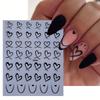 Love Theme Nail Stickers Set, Black White Golden Heart Patterns, Self-Adhesive Plastic Nail Art Decals with Glitter, Glossy Finish