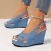 2024 NEW Size 35-43 Shoes for Women Ankle Buckle Wedges Sandales Femmes Summer Denim Sandal Comfortable Thick Sole Sandalias