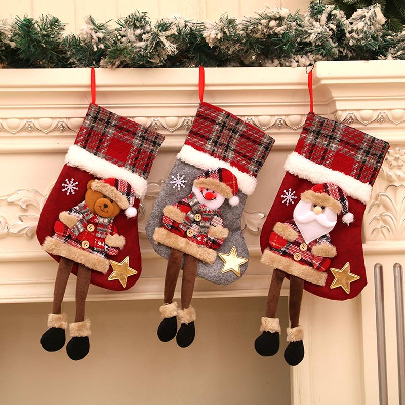 Рождественский чулок Подвеска на рождественскую елку Снеговик Санта Лось Медведь Детский подарочный пакет Семейные украшения для вечеринки Новогодние подарки