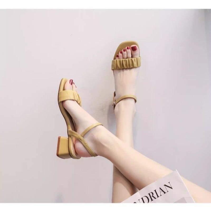Fashion 2024 Summer New External Wearing Women's Sandals Open Toe Solid Color One Line Buckle Comfortable High Heel Shoes for Women
