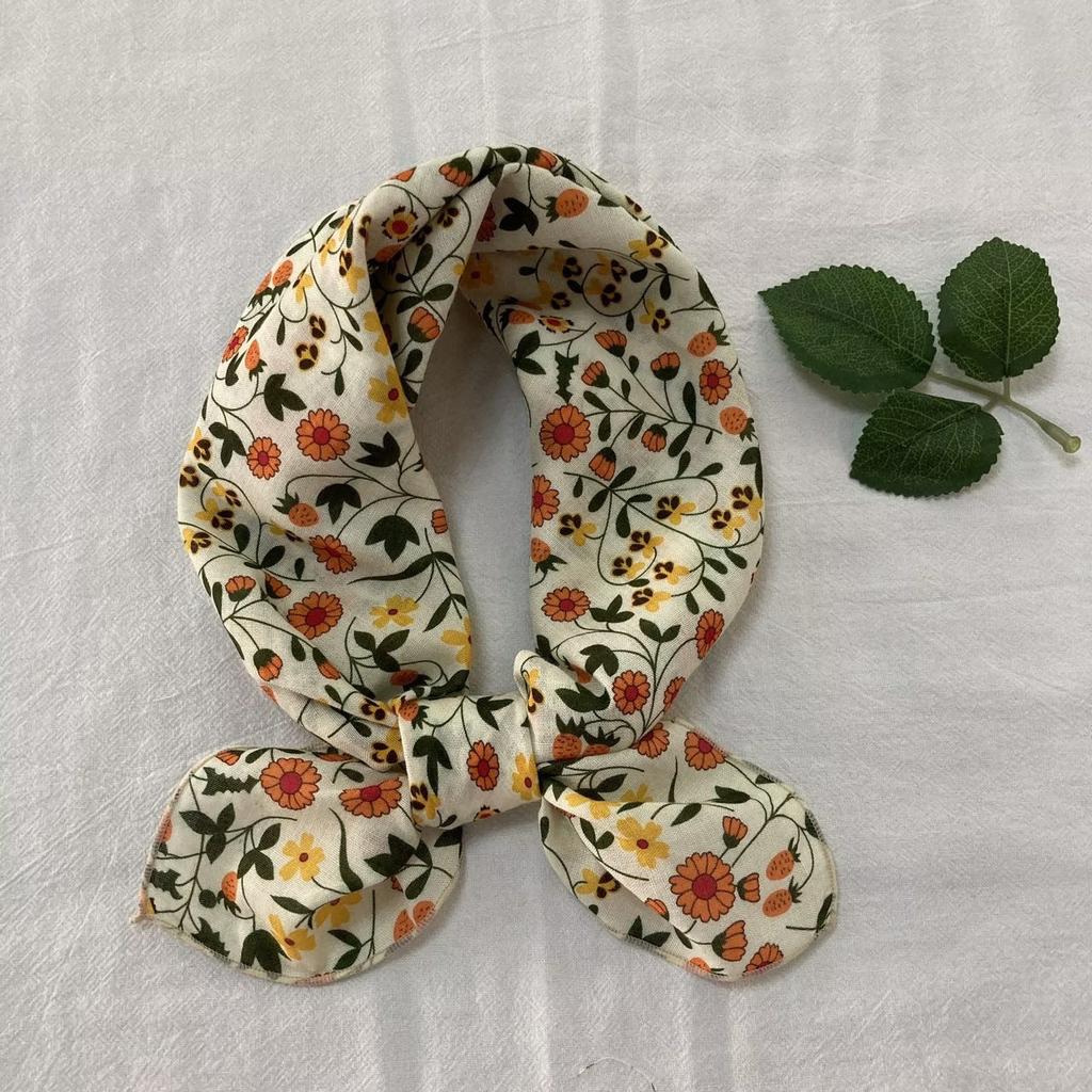 Pastoral lemon fresh literary and versatile silk scarf small square scarf new scarf fashionable versatile foreign style bag head scarf scarf