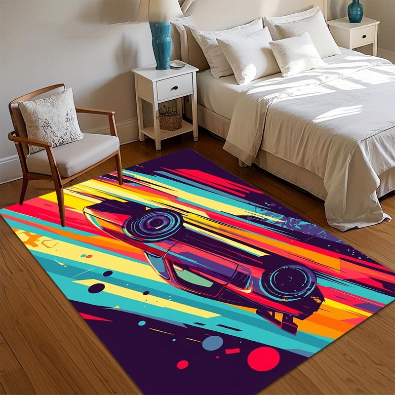 Bestseller Neon Racing Car Print Non Slip Area Rug Soft Washable Entryway Floor Mat for Living Room Bedroom Car Lover Decor