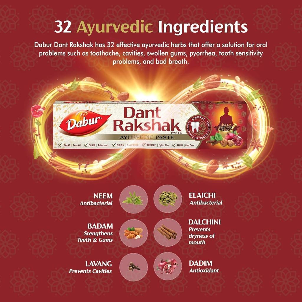 Dabur Зубная паста Dant Rakshak Аюрведическая 700 г Упаковка из 4 штук с 32 травами для здоровья десен и зубов