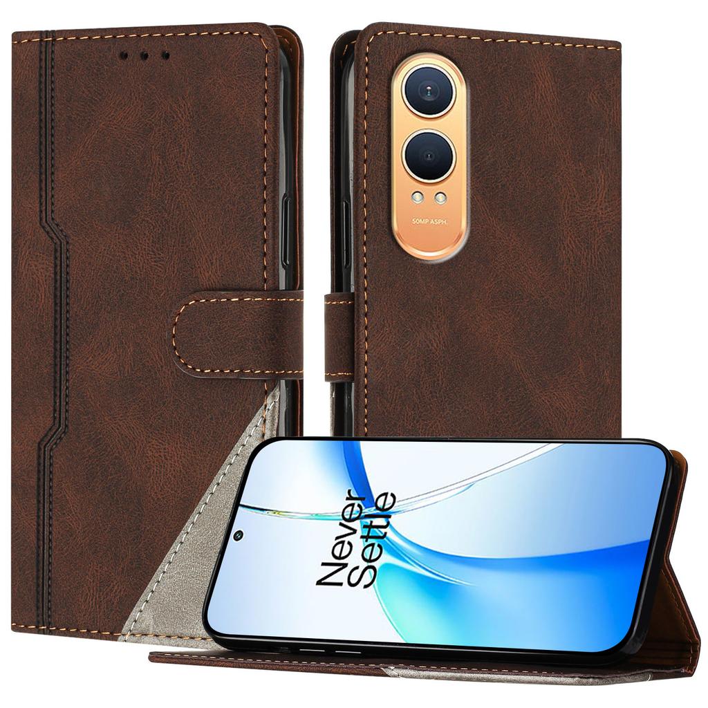 For OnePlus Nord CE4 Lite 5G Leather Case Triangle Patchwork Wallet Stand Shockproof Phone Cover