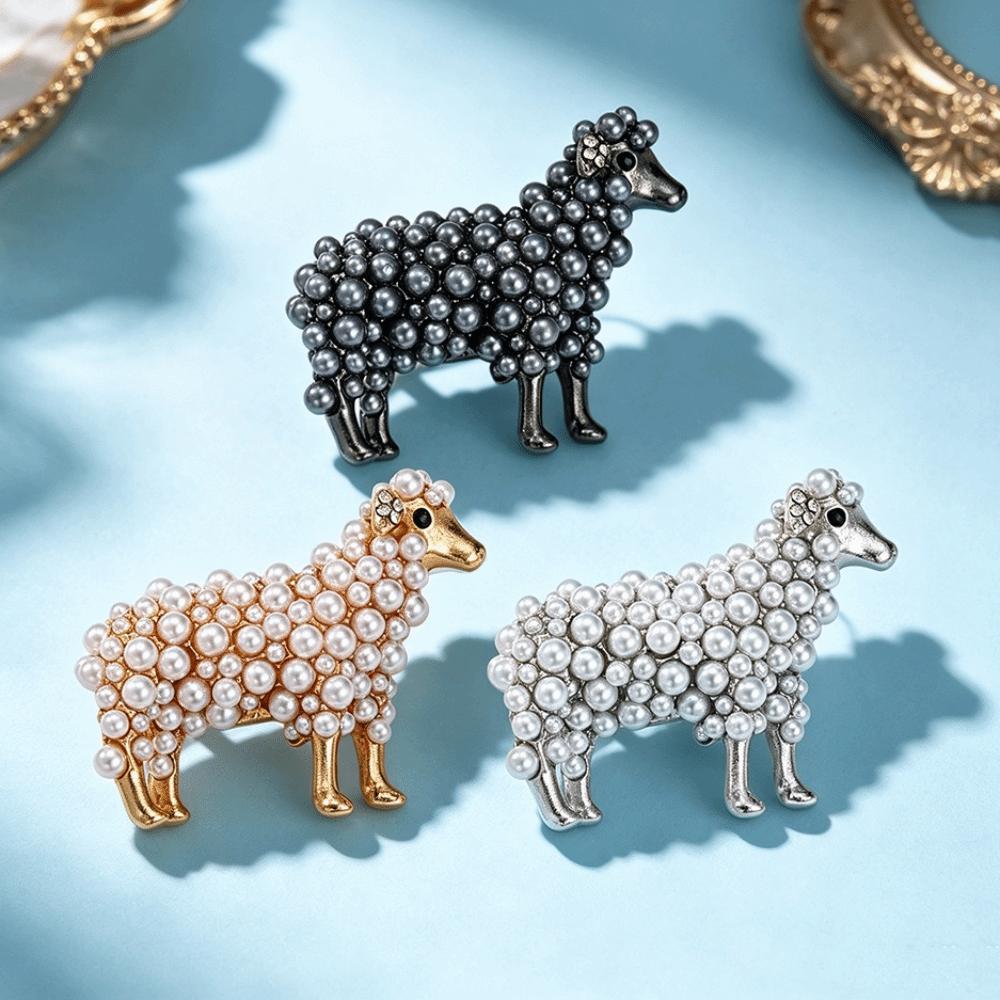 Pearl Decor Animal Pin Zinc Alloy Lamb Badge Exquisite Sheep Brooch Suit Accessory