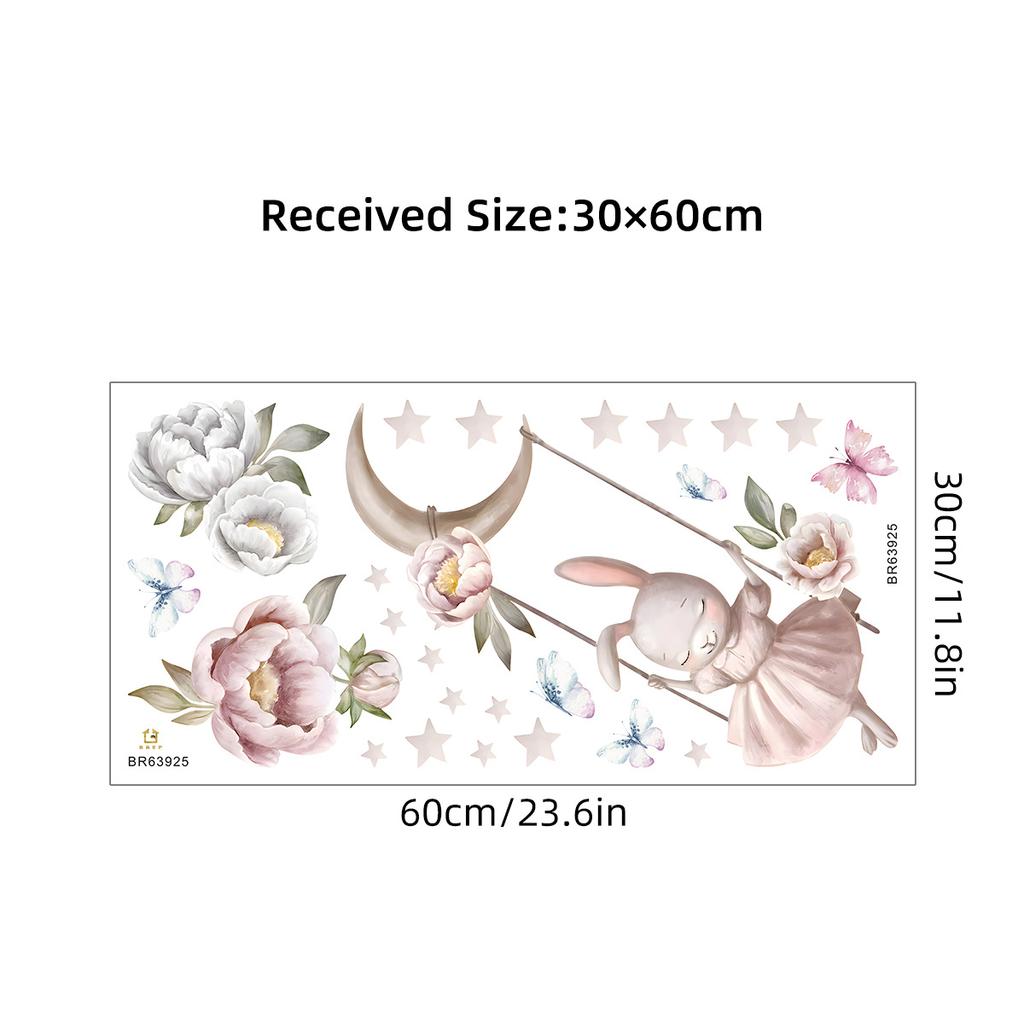 Watercolor Cartoon Rabbit Flower Butterfly Wall Stickers Removable for Kids Girls Rooms Nursery Children Wall Decals Home Decor