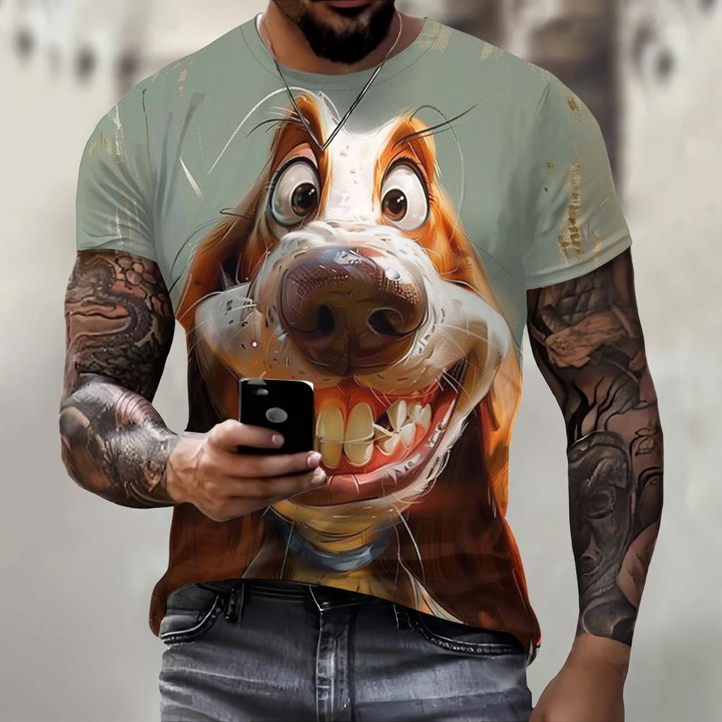 Men's T-Shirt With Print 3d Toothed Dog Tees Tops Fashion Men Animal Pattern T Shirt Oversized Streetwear O-Neck Fashion Clothes